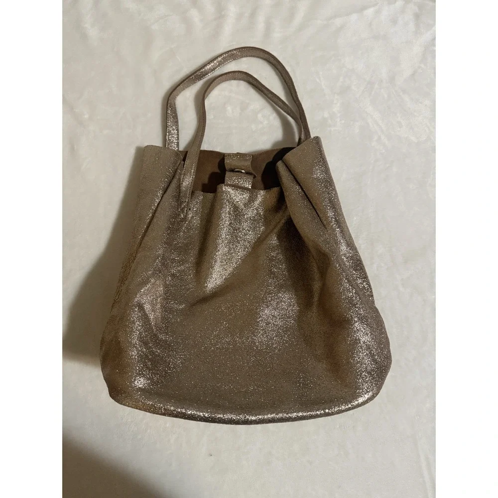 NOATD Metallic Bronze Tote Bag Gold Hardware Magnetic‎ Double Handles Rectangle